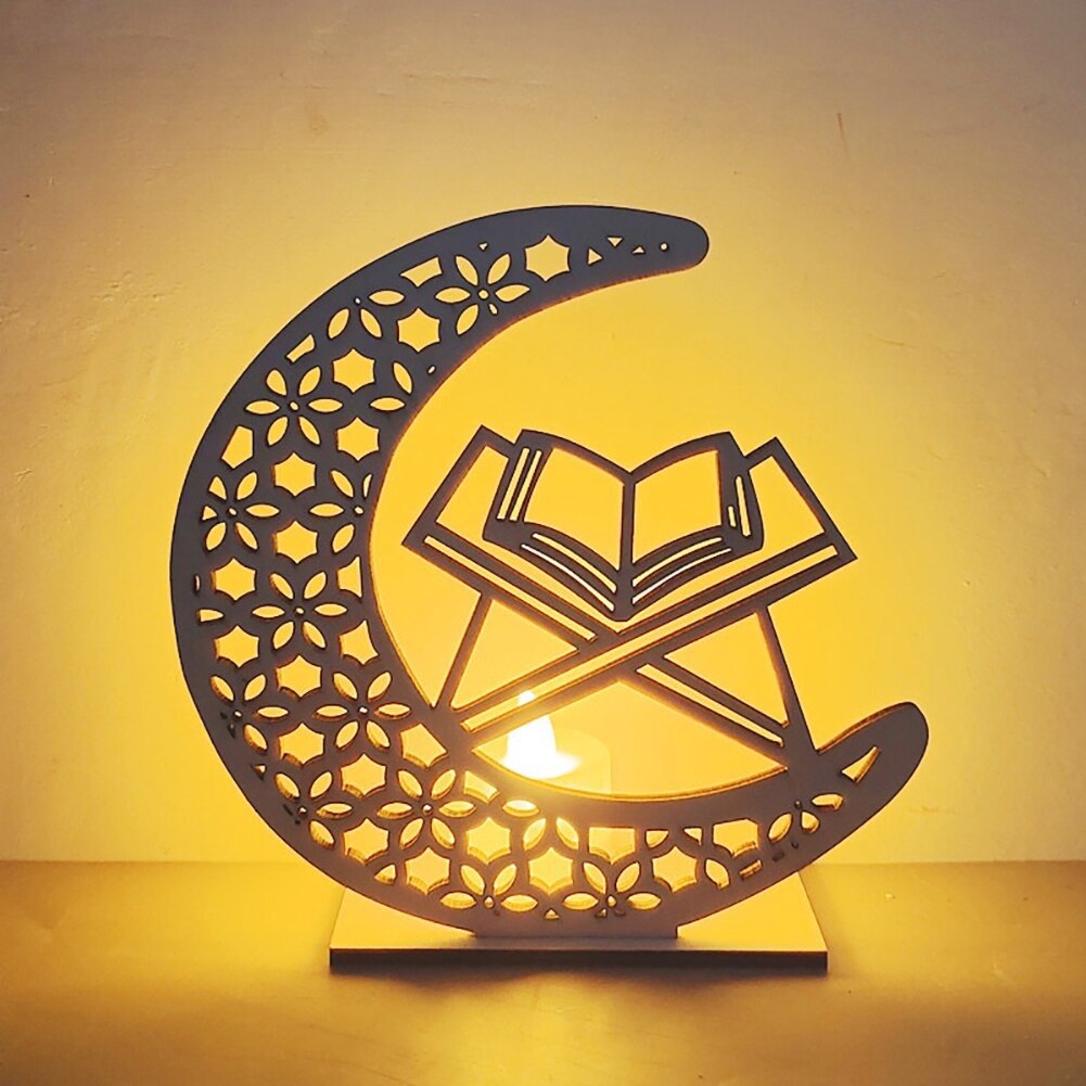Ramadan Decoration for Home, Table Lamp Wooden Moon Star Night Lights Lantern for Party Ramadan Mubarak Eid Decoration: 8