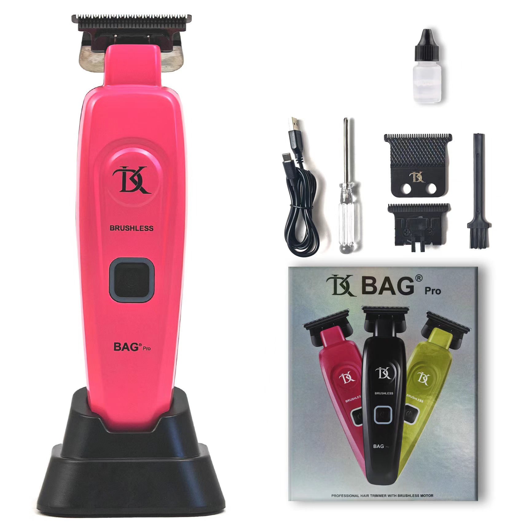 MRD/DKBAG-078 Neue professionelle Haarschneidemaschine für Männer, USB-Aufladung, DLC-Klinge 0, gezahnter Bartschneider, bürstenloser Motor, 7200 U/min: Rosa