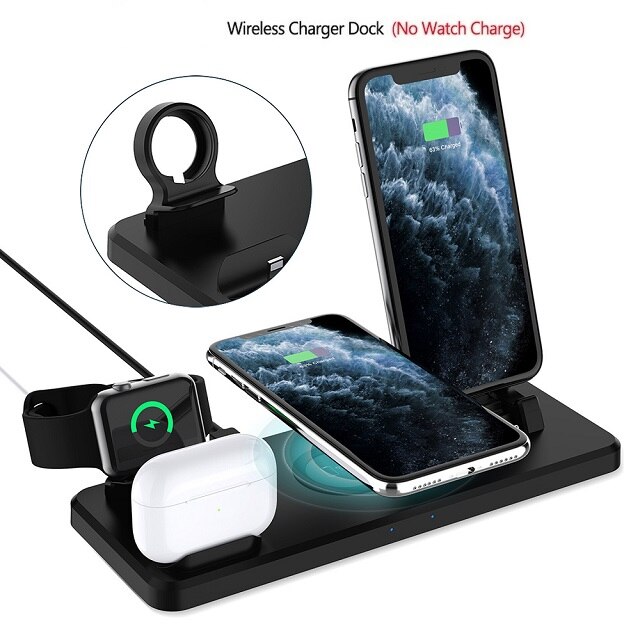 15W 4-in-1 Wireless Charging Stand for Apple Watch, AirPods Pro, iPhone 12/11/X/8: TypeB Black