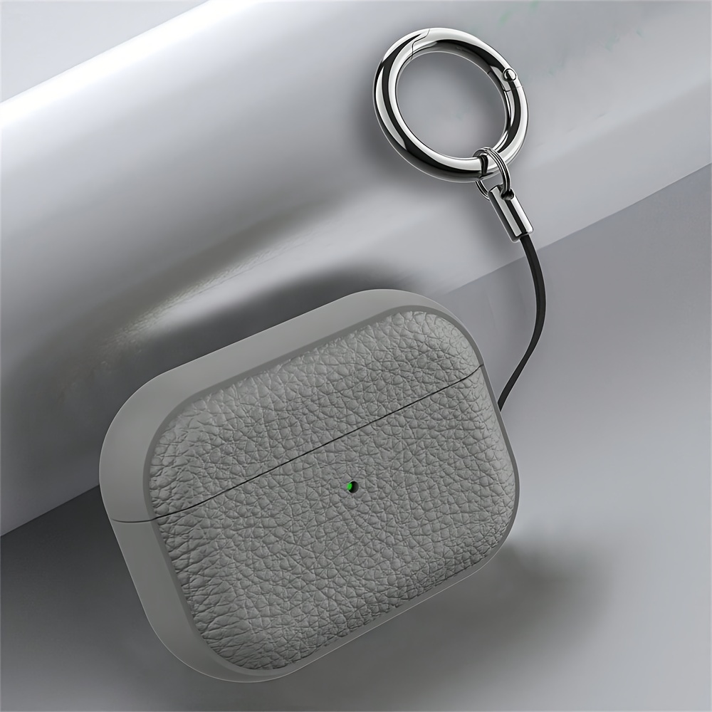 Lyxigt hörlursfodral med litchihudsmönster till airpods 1 2 3 med hänge, skyddande skal, mjukt fodral till airpods pro 2: S / Kaki