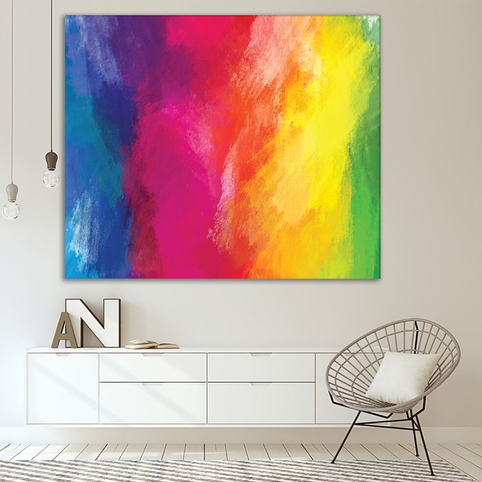 Tapestry Kleurrijke Regenboog Abstracte Penseelstreken Olieverf In Levendige Moderne Met Kunstwerk Gedrukt Blauw Roze Geel Groen