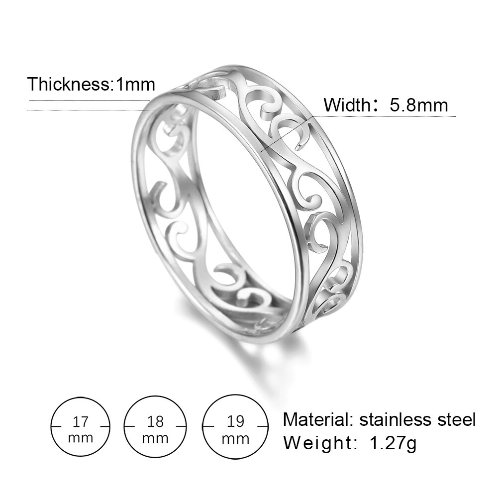 Skyrim Retro Filigree Stainless Steel Ring Cutout Gold Color Finger Rings Jewelry Wedding for Women Friend: 7 / WHITE