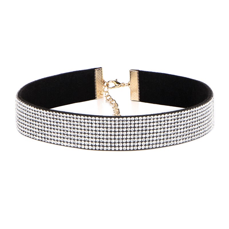 Moda cor cheia strass gargantilha colar para mulher colar de declaração personalize punk colares gargantilha jóias presente feminino: white