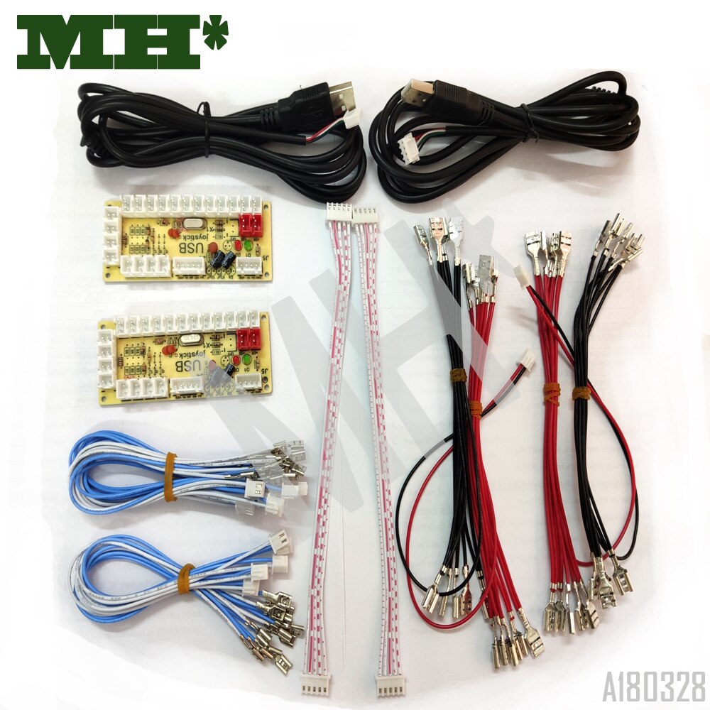 2 Spelers Nul Vertraging Arcade Diy Kit Usb Encoder Voor 4 & 8 Manier Zippy 5PIN Joystick 2.8 & 4.8mm Knop Met 2pin 2.8 & 6.3 Mm Licht Kabel