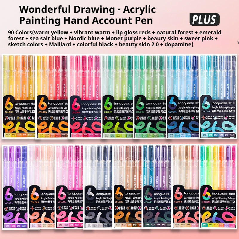 Languo 6Pcs/set Acrylic Painting Handbook Pens Multi-Color Gel Pen Student Neutral Pen Writing Drawing Marker Pens Stationery