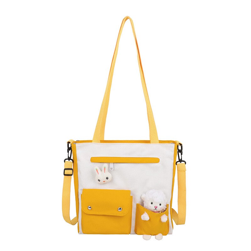 Borsa di tela da donna 2022 nuova borsa a tracolla alla moda letteratura giapponese e borsa a tracolla per studenti borsa da scuola selvaggia di grande capacità: Yellow