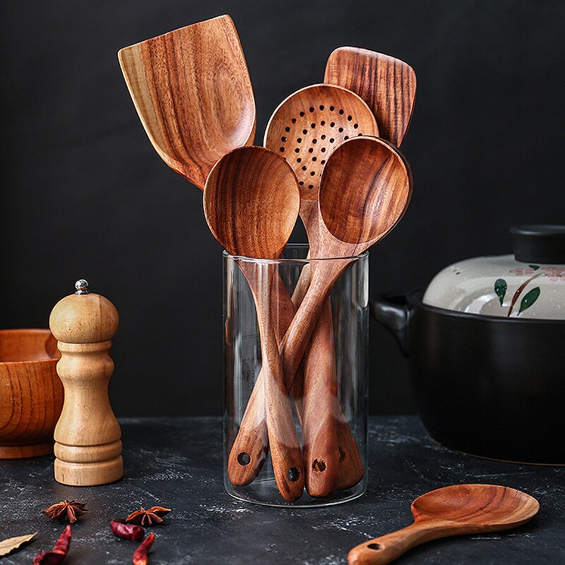 1PC solid wood soup spoon rice spoon tableware cooking long handle wooden shovel household kitchen shovel cooking spoon set