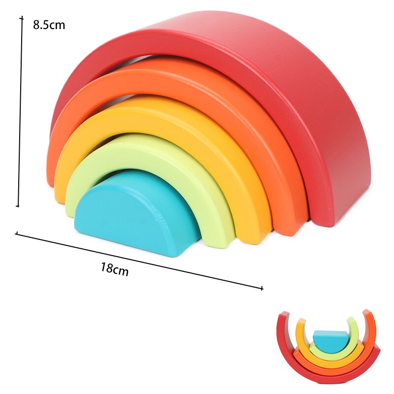 12pcs Big Size 35.5cm Baby Toys Wooden Rainbow Stacker Nesting Puzzle Blocks Montessori Educational Toys for Kids Baby Toys: Spray paint 5pcs new