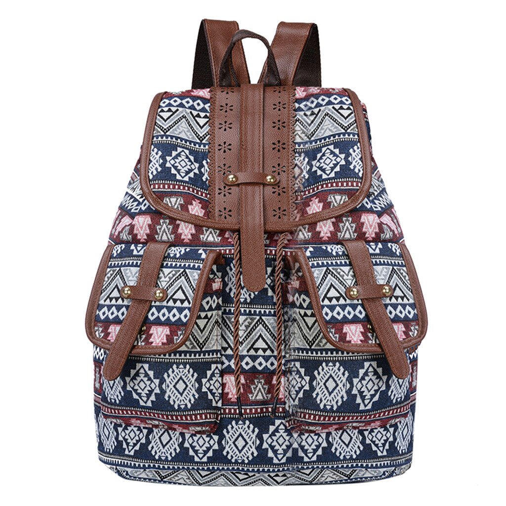 Vintage School Backpack Women Schoolbags for Teenager Girls Canvas Backpacks Student Book Bag National mochila bolsas de saco: B