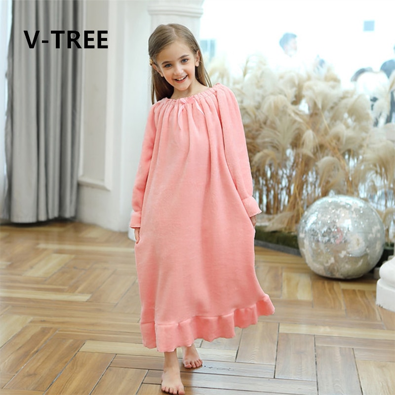 V-TREE ropa de dormir para niñas camisón cálido pijama para niños franela doble forro largo princesa Otoño e Invierno