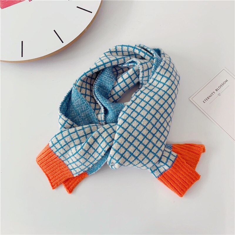 Kids Scarf Autumn Korean Version Children&#39;s Knitted Lattice Baby Bib Wool Knitting Winter Warm Girls Boys Scarves: B