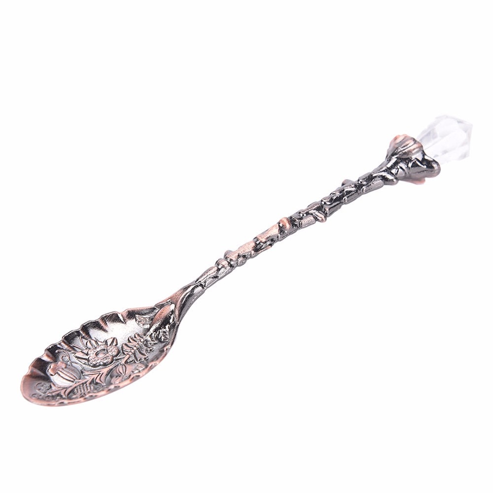 1pc Alloy Crystal Retro Coffee Tea Spoon Carved Flower Small Spoonful Dessert Spoons For Afternoon Tea Little For Souvenir