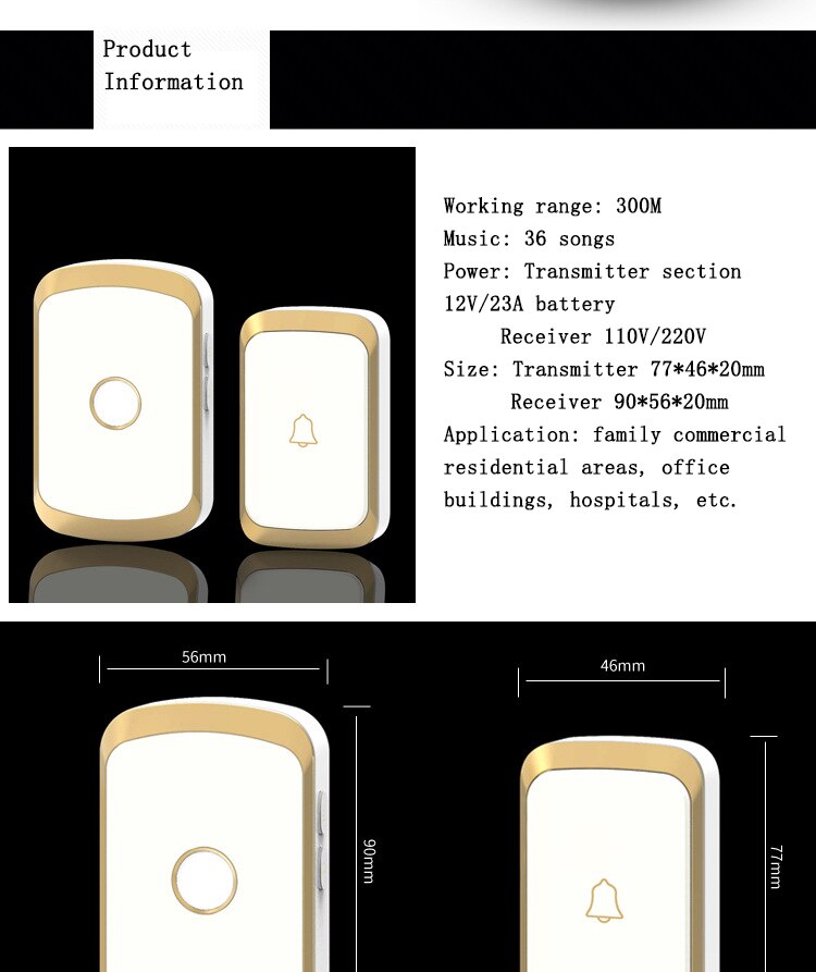 300M Long Distance Wireless Remote Control Doorbell Music Doorbell Loud Caller Helper