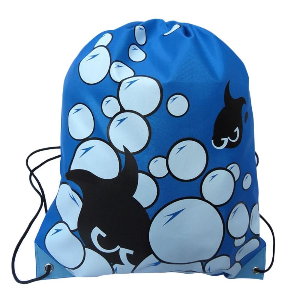 Swimming Waterproof Bag Backpack Double Drawstring Sport Gym Beach Portable Mini Shoulder Bags Outdoor Shoes Bag: Fish Blue
