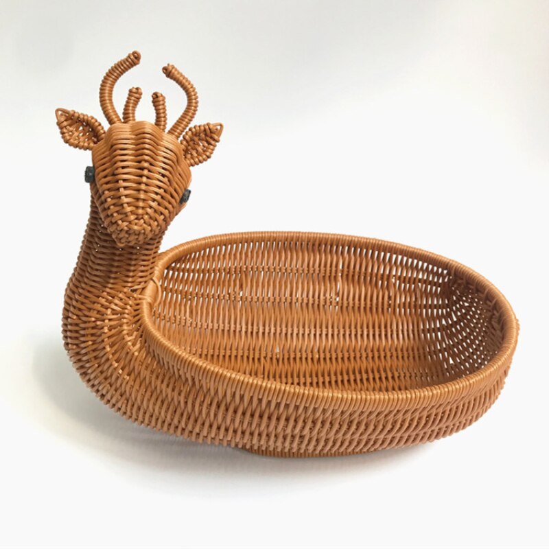 Rattan Fruit Basket Hand-Woven Tray Breakfast Bread Small Basket Fruit Tray Home Living Room Storage Basket Shooting Props - View #3