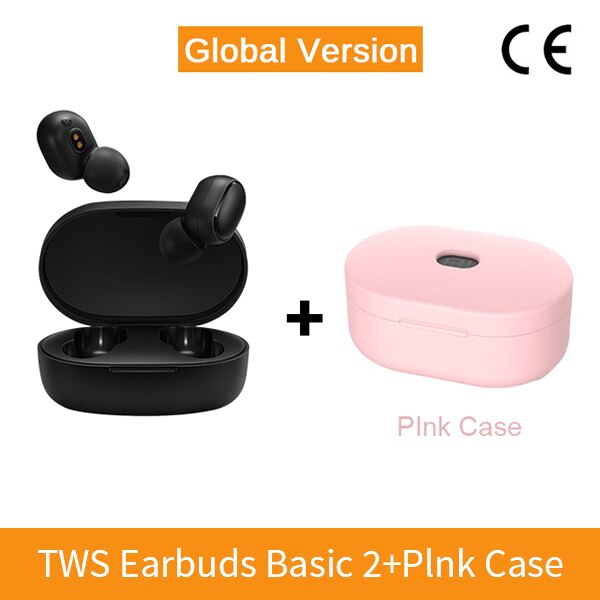 Original Xiaomi Redmi AirDots 2 Wireless Bluetooth 5.0 Charging Earphone In-Ear stereo bass Mi True Wireless Earbuds AI Control: GV Add Pink Case