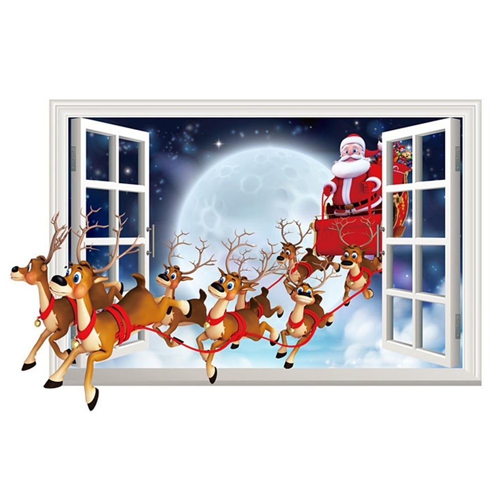 70*50cm Kerst Kerstman Muurstickers Venster Showcase Glas Decor Sneeuwpop Elanden Stickers Jaar Decoratie