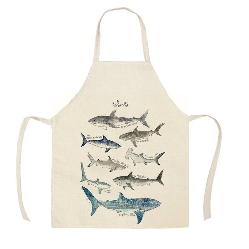 Linned dyr seris dinosaur haj kanin print køkkenforklæder unisex middag madlavning hagesmæk sjov pinafore rengøringsforklæde wqf 594