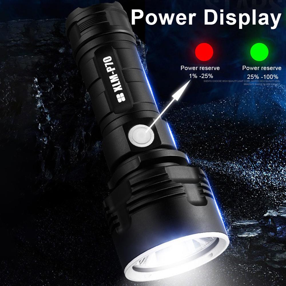 LED Taschenlampe Hohe Lumen XLM-P70 Mächtigsten Taschenlampe USB Aufladbare Wasserdicht Ultra Helle Laterne Camping Hand Lampe