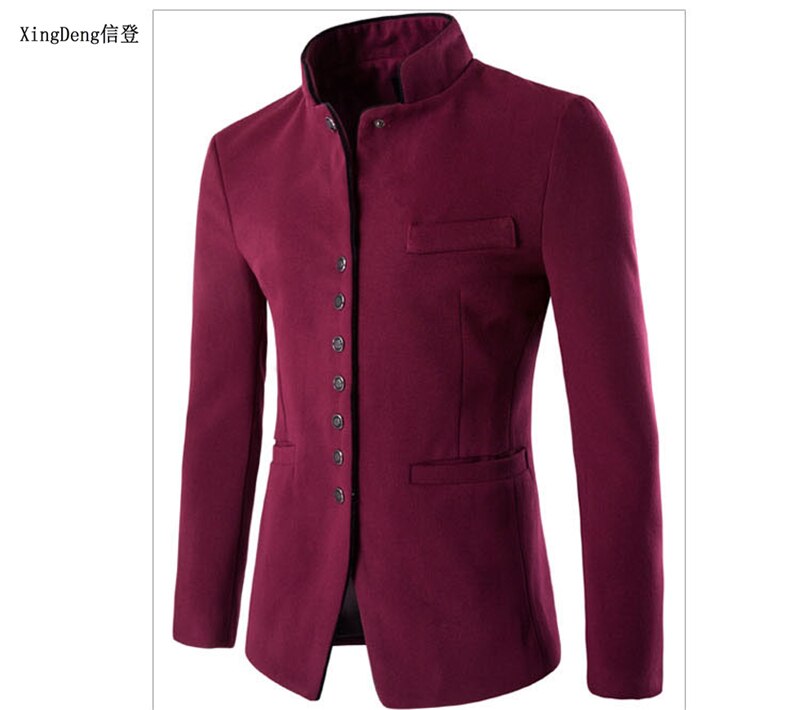 XingDeng Herbst männer Chinesische anzüge jacken Blazer Für Blazer schlank passen baumwolle oben Mantel Kostüm Homme kleidung: Burgund / L