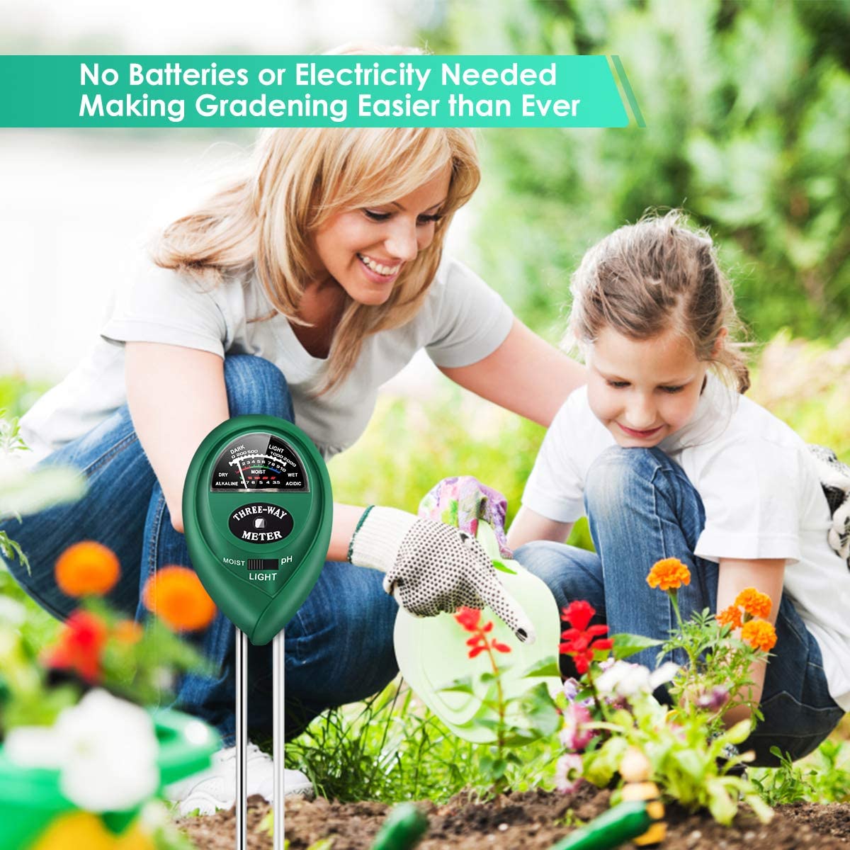 Soil pH Meter, 3-in-1 Soil Tester Kits with Moisture, Soil Moisture Meter& Soil Water Monitor, Light and PH Test for Garden