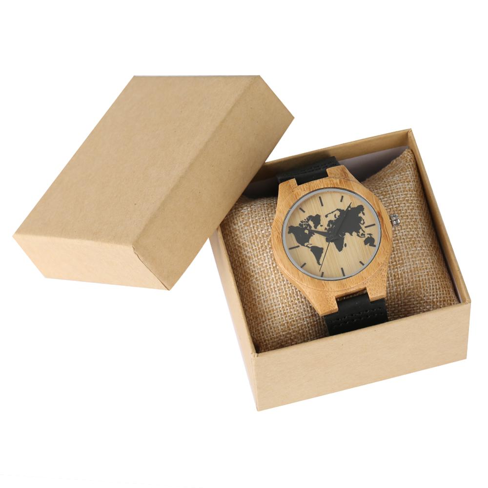 Wereldkaart houten horloge voor heren, duurzaam analoog houten horloge voor dames, dameshorloge van hout: B met doos