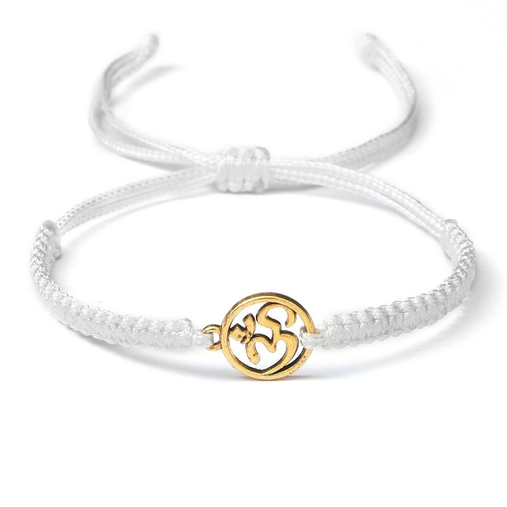 Charm OM símbolo hecho a mano cuerda trenzada ajustable rojo negro pulseras mujeres hombres joyería de de la suerte para Amiga oración: Verde oscuro