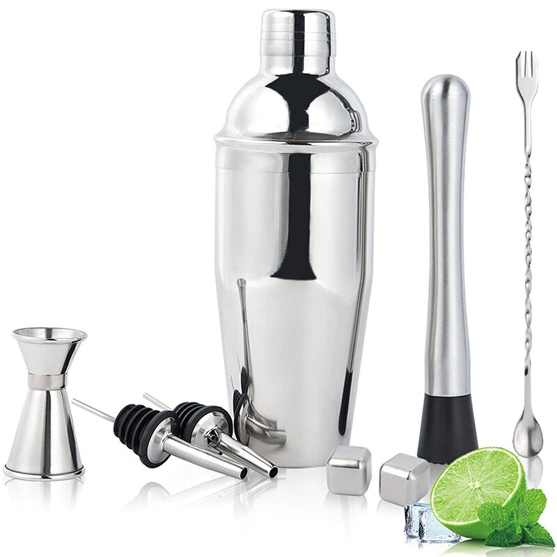 Cocktail Shaker, 25.4Oz Stainless Steel Martini Shaker Set, 8 Piece Bartender Kit with Measuring Jigger/Mixing Spoon: Default Title