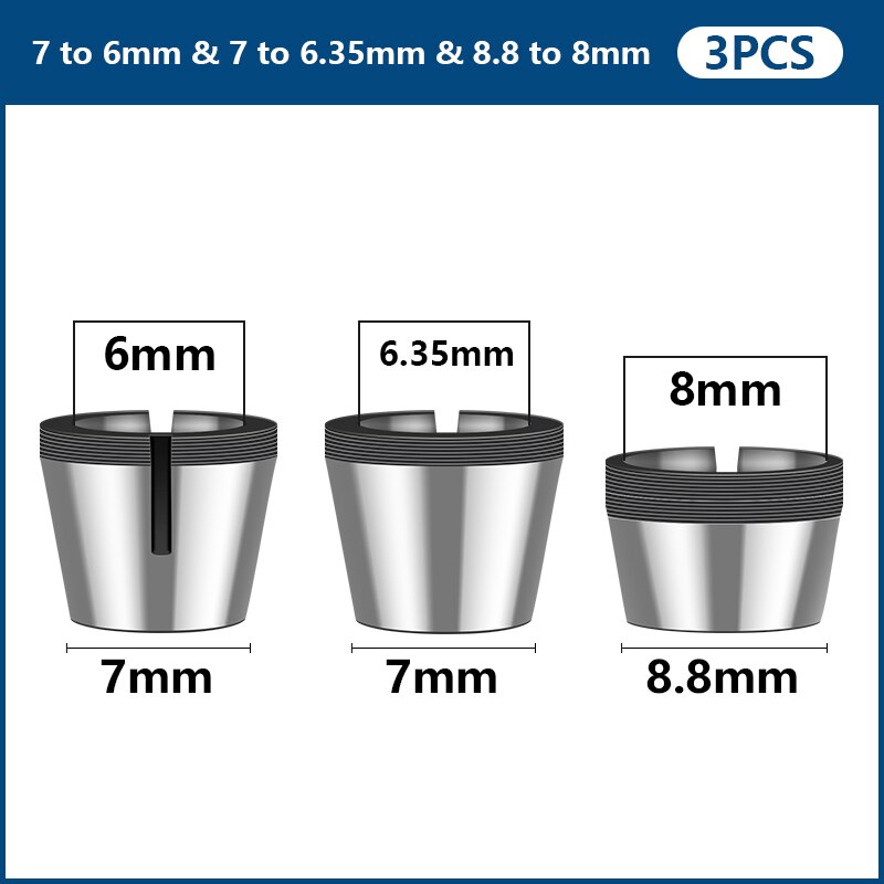 2/3 st spännhylsa maskin chuck 6mm 6.35mm 8mm fräs spännhylsa chuck för trimning maskin fräs fräs träbearbetningsverktyg: 3 st uppsättning 1