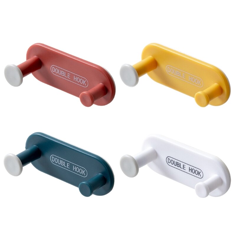 4Pcs Wall Mount Plastic Key Holder Double Hooks Cable Organizer Self-Adhesive Multifunction Jewelry Rack Clothes Hanger