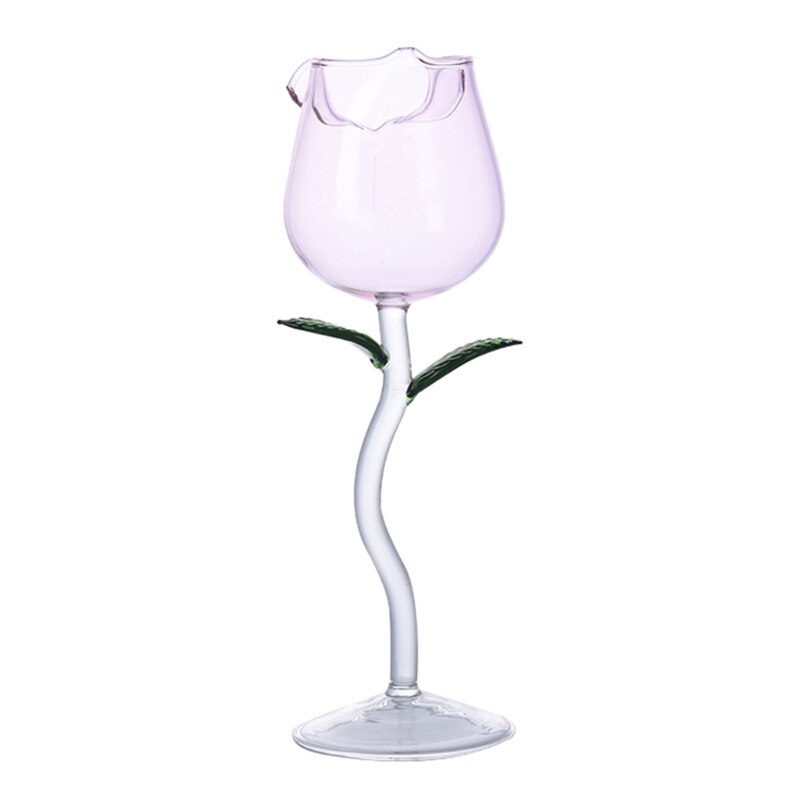 Copas de copa de flor rosa, cristal soplado a mano, flautas de champán, vino tinto con clase.