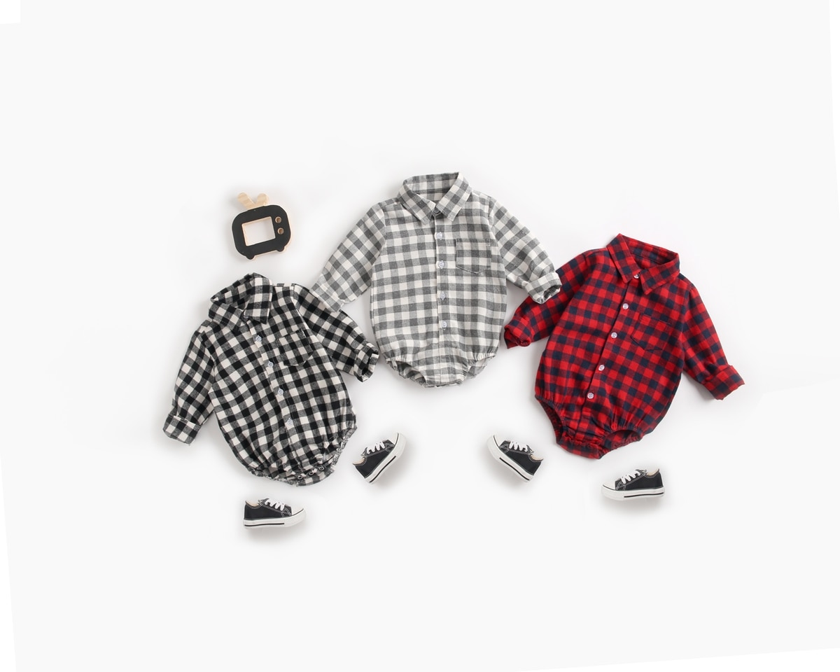 Norme focalisante décontracté 3 couleurs | Body pour tout-petit garçon et fille, manches longues, Plaid, col rabattu, vêtements d'automne