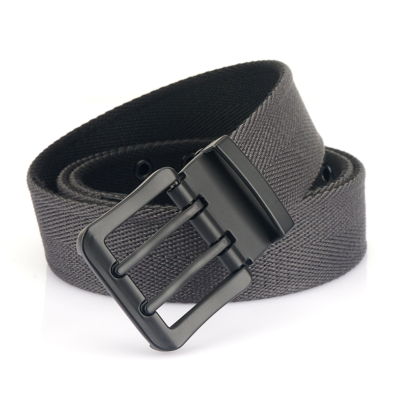 Vintage Reversible Belt For Men Double Needle Alloy Buckle Soft Tough Canvas Belt 38mm Adjustable Work Girdle Male Accessories: Dark Grey