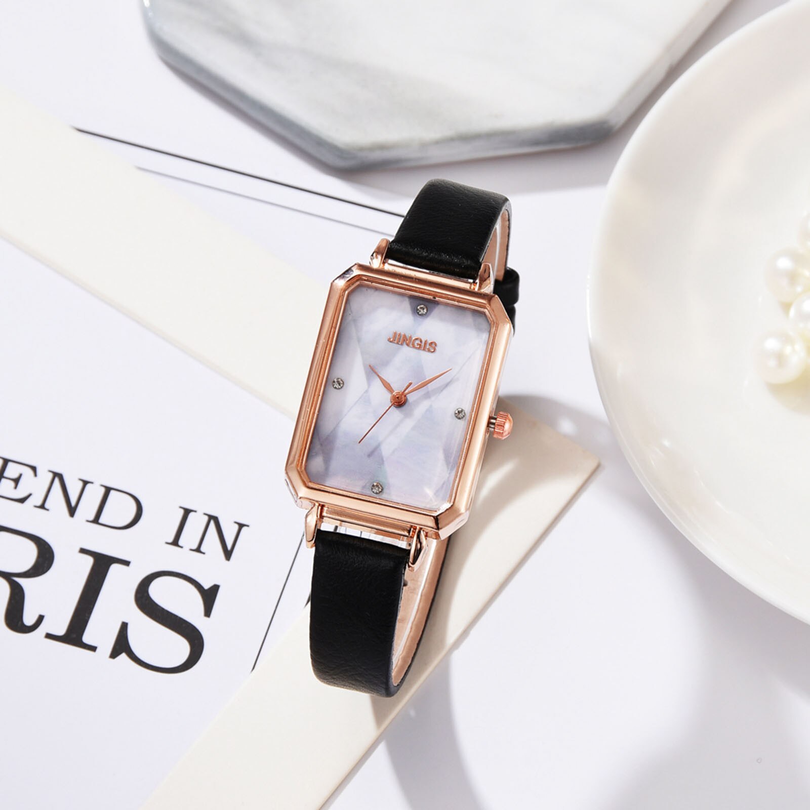 Montre à Quartz rectangulaire pour femmes, décontractée, avec bracelet en cuir, à la , directe