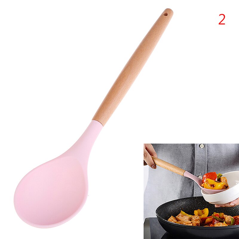 Food-Grade Non-Toxic Silicone Cooking Utensils Set Non-Stick Spatula Shovel Wooden Handle Cooking Tools Set: 2