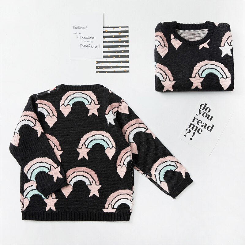 Welaken regenboog breien kinderkleding peutermeisje schattige trui herfstoutfit kinder winter breigoed babymeisje trui