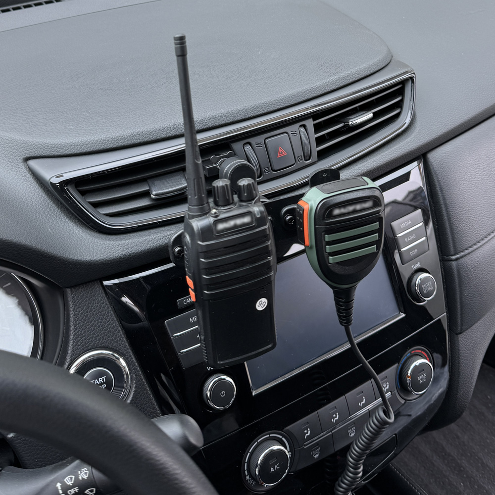 Bilholder til tovejsradioer og håndholdt ptt-mikrofon, højttaler i bilen, stander, walkie-talkie-beslag i bilens luftudtag