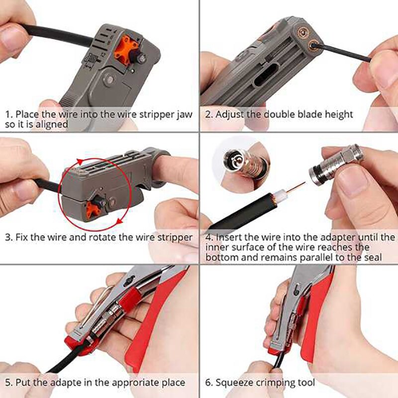 Coaxial Cable Crimping Tool Kit Compression Pliers and Wire Strippers for RG58 RG59 RG6 Coaxial Cable
