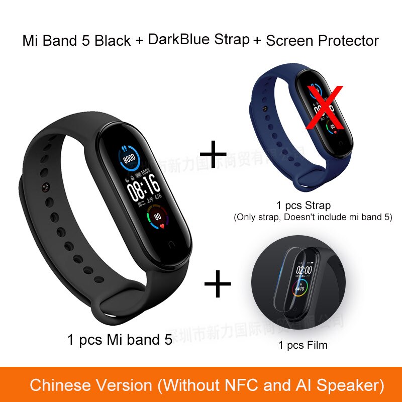 Xiaomi Miband 5 Smart Wristbands Sports 24hour Heart Rate Monitoring Magnetic Charging Large Color Screen 5ATM Waterproof band 5: CN Darkblue