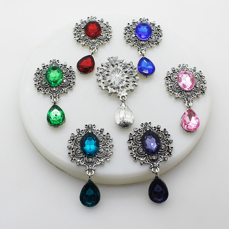 Retro Silver Rhinestone Vlakke Achterkant Broche 46*25Mm 10 Stks/partij Geweven Kleding Accessoires Bruiloft Decoratie Productie