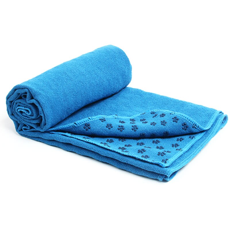 Yogamåttebetræk håndklæde skridsikkert tæppe pilates træning fitnessmåtte svedabsorberende anti -glid mikrofiber træningssport med taske: Blå