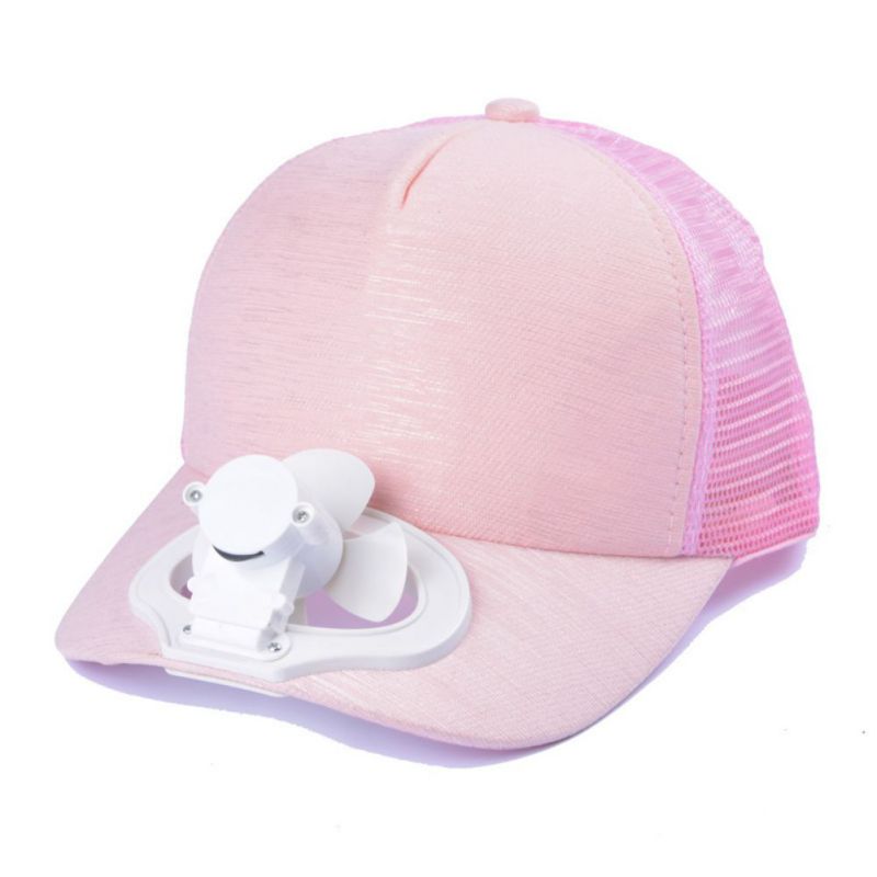 Utomhus unisex fläkthatt usb laddningsfläkt kylning basebollhatt fläktkeps solhatt spetsad keps/panel på kepsens främre hatt: Rosa