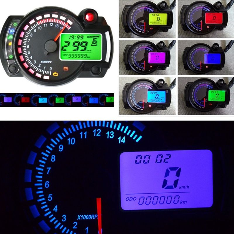 7-Color LED Motorcycle RX2N ATV LCD Digital Speedometer Tachometer Meter 15000rpm