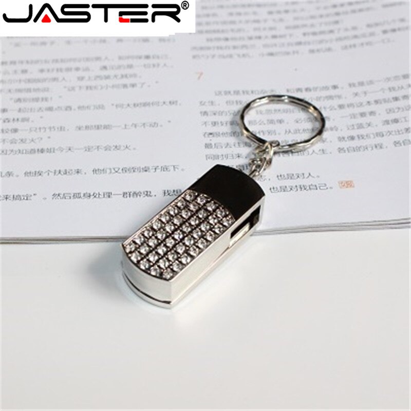 Jaster penn drive metall nøkkelring 64gb 32gb 16gb 8gb 4gb metall krystall rotasjon usb flash drive pendrive vanntett usb stick