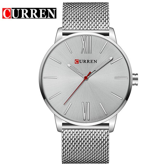 Reloj de pulsera CURREN de clásico para , reloj de cuarzo informal a la , reloj de pulsera de acero inoxidable para hombre, reloj masculino: silver white