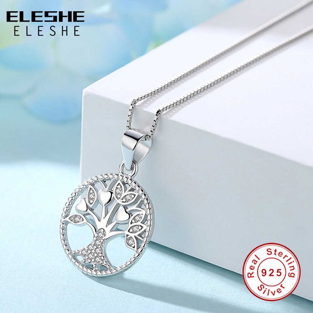 ELESHE Echt 925 Sterling Silber Familie Baum des Lebens Anhänger Halsketten Für Frauen Mit Kette Schmuck