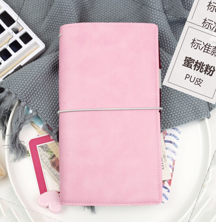 Jamie Notes Flipped Leather Traveler's Notebook Bandaged Journals and Notebooks Midori Refillable Planner School Stationery: TN Pink