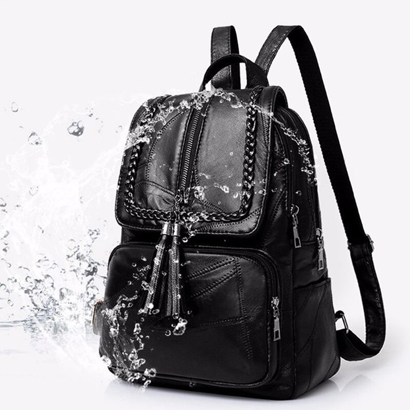 Frauen PU Leder Rucksack Schule Tasche Klassische Schwarz Wasserdichte Reise Schulter Tasche Multi-funktion Damen Rucksack