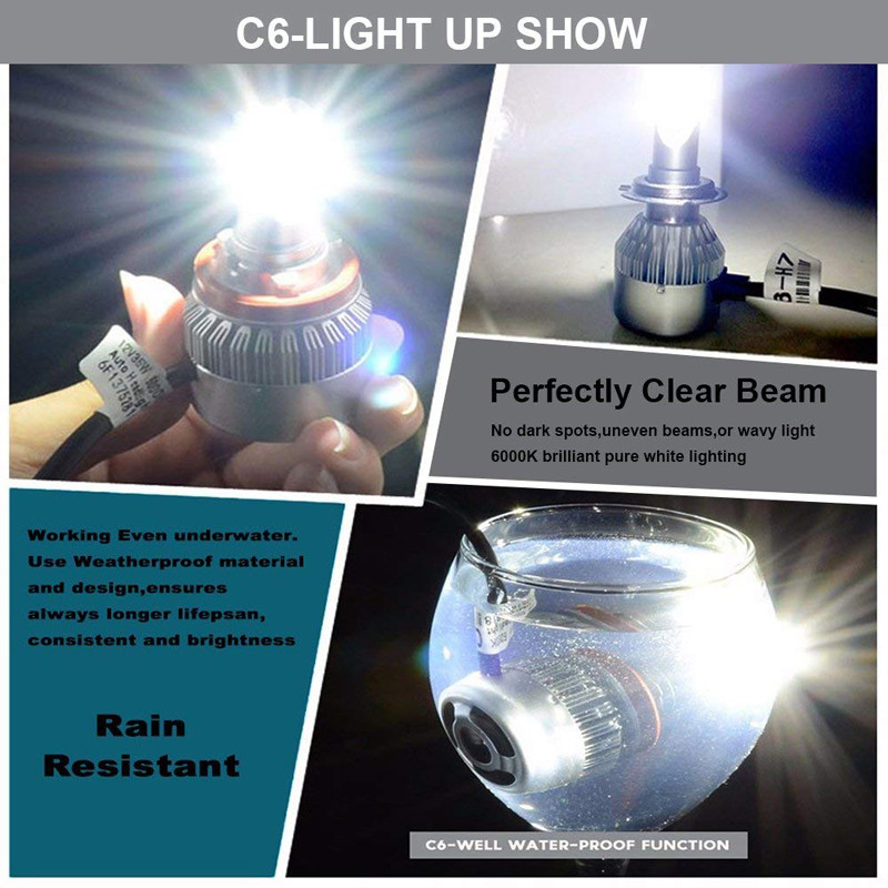 1 st mini bilstrålkastare glödlampa led  c6 h1 h3 h4 h7 9005 9006 36w 6500k 3800lm auto billjus styling ljus lampa glödlampa vitt ljus