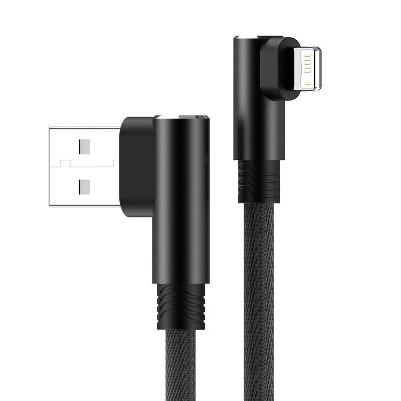 Câble USB pour iPhone 13 12 11 Pro Max XS XR X 8 7 Plus 6 6s 3A câble USB de synchronisation de données de charge rapide cordon de chargeur coudé à 90 degrés 3m: Black / 1m